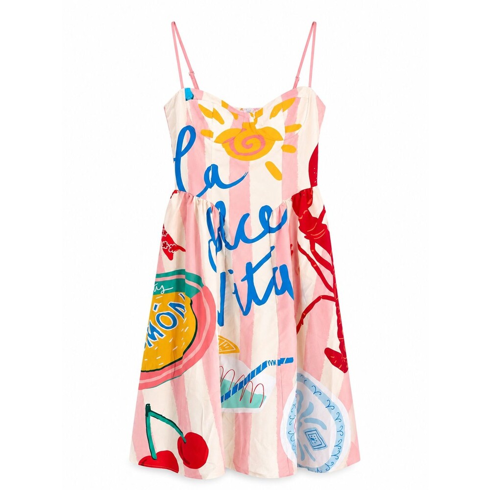 Sleeveless Pink Graphic Midi Dress